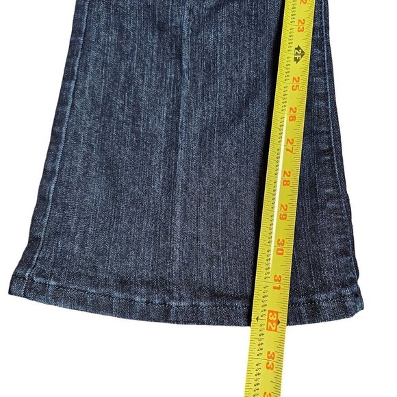 Southpole Flared Jeans Logo Embroidered Pocket Dark Wash Denim Womens 11x32 Y2K - Picture 9 of 10